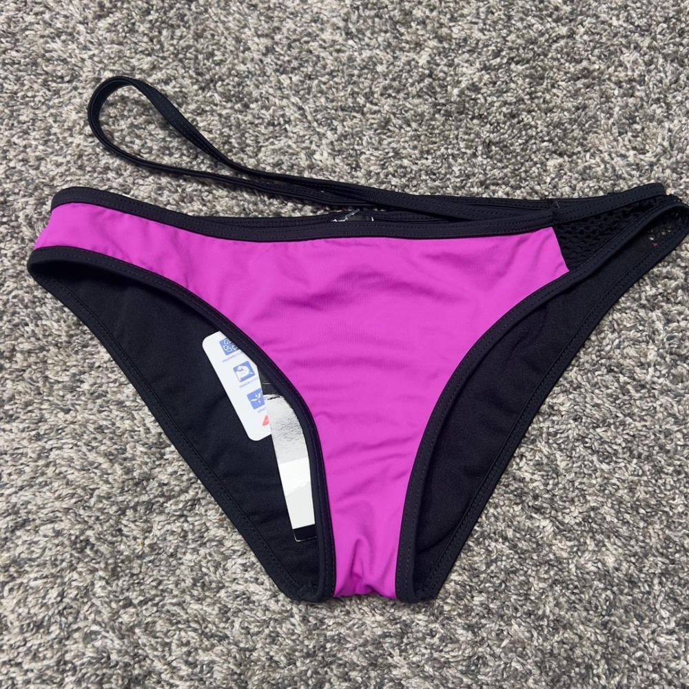 Oakley Womens Purple Black‎ Bikini Bottom Swim Mesh Strappy OA20356 Size Medium